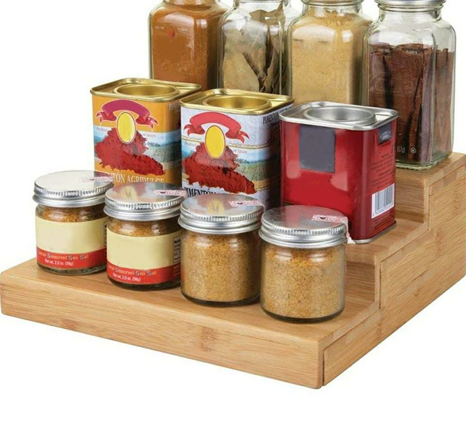 3-tier expandable wooden spice rack