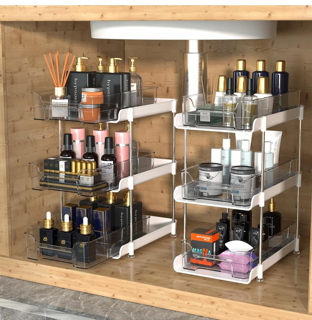 3 Tier Clear Multi- Purpose Pull Out Organizer  with Dividers.